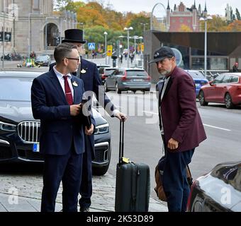 *** EXKLUSIV *** der amerikanische Schauspieler Woody Harrelson kommt am 5. Oktober 2022 ins Grand Hotel in Stockholm, Schweden. Harrelson ist in Schweden für die Premierministerin von Stockfoto