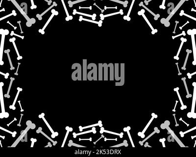 Halloween Rahmen aus Knochen. Vintage Knochenrahmen für den Tag der Toten. Weiße Knochen auf schwarzem Hintergrund. Entwerfen Sie eine Vorlage für Einladungen, leafl Stock Vektor