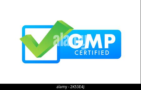 GMP - Good Manufacturing Practice zertifiziert runden Stempel, Etikett. Vektorgrafik. Stock Vektor