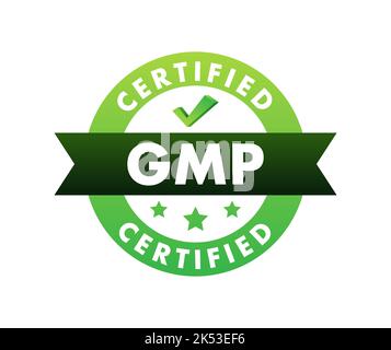 GMP - Good Manufacturing Practice zertifiziert runden Stempel, Etikett. Vektorgrafik. Stock Vektor