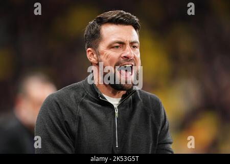 Russell Martin, Manager von Swansea City, beim Sky Bet Championship-Spiel in der Vicarage Road, Watford. Bilddatum: Mittwoch, 5. Oktober 2022. Stockfoto