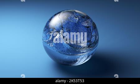 Wasserkugel auf blauem Hintergrund. 3D Rendern. Stockfoto
