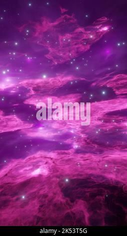 Lila Nebel Hintergrund. Weltraum, kosmische Landschaft. 3D Rendern. Stockfoto