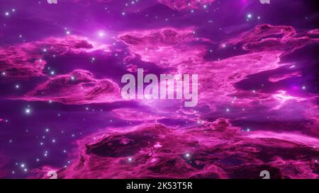 Lila Nebel Hintergrund. Weltraum, kosmische Landschaft. 3D Rendern. Stockfoto