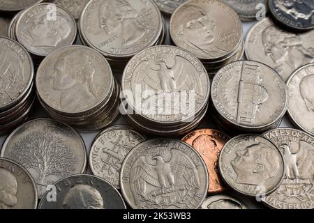 Verschiedene US-Münzen. Stockfoto