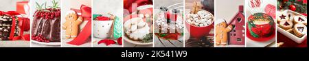 Collage aus süßen Weihnachtsdesserts auf dem Tisch Stockfoto