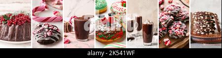 Collage von köstlichen Weihnachtsdesserts auf dem Tisch Stockfoto