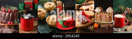 Sammlung von traditionellen Weihnachtsdesserts auf dem Tisch, Nahaufnahme Stockfoto