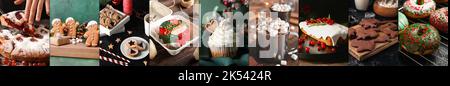 Gruppe von traditionellen Weihnachtsdesserts auf dem Tisch, Nahaufnahme Stockfoto