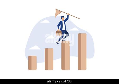 Erfolg oder Unternehmenserfolg, Erreichen von Ziel oder Ziel, Herausforderung und Karrierewachstum Konzept, Erfolg Geschäftsmann klettert Wachstumskrebskurs Diagramm zum To Stock Vektor