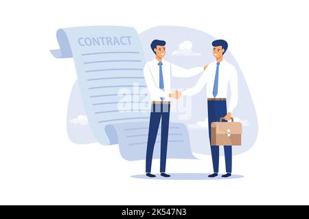 Unterzeichnung Vertrag, Geschäft oder Partnerschaft, Bankkredit, Investitionsvertrag oder Job-Angebot Vereinbarung Konzept, Erfolg Geschäftsmann Handshake mit c Stock Vektor