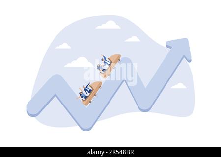 Investmentvolatilität Metapher der Achterbahnfahrt, die Fluktuation an den Finanzmärkten steigt auf und fällt nach unten Konzept, Menschen Investoren ridin Stock Vektor