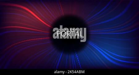Buntes magisches Portal mit glühenden gewellten Spirallinien. Leuchtender futuristischer Teleportationstunnel im Hintergrund Stock Vektor