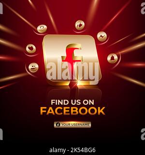 Facebook quadratisches Banner 3D Gold-Symbol für Business-Seite Förderung und Social-Media-Post Stock Vektor