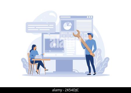 UX UI Designer Online-Service oder Plattformset. Verbesserung der Anwendungsschnittstelle für den Benutzer. Modernes Technologiekonzept. Online-Tutorial und Beratung, ui und Stock Vektor