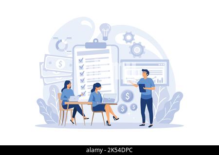 Big-Data-Analysen. Big Data aus verschiedenen Quellen zeichnen die Visualisierung und Analyse von Grafiken oder Diagrammen auf. Erstellen Bericht für die Optimierung. Flaches Design moderne illu Stock Vektor