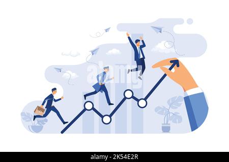 Geschäftsleute, die sich auf der Chart-Linie erhöhen. Riesige Hand Zeichnung Wachstum Diagramm. Vektordarstellung für Vertriebsmitarbeiter, Führung, Karriere, Erfolg Stock Vektor