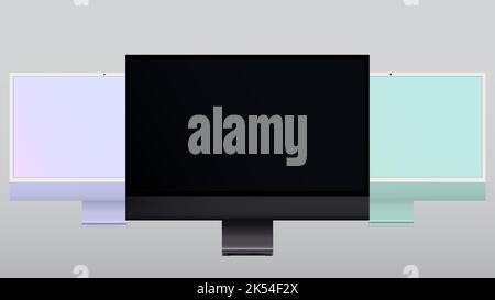 Realistisches Computerbildschirmmockup. Mockup-Banner des Computermonitors. Bildschirm mit schwarzem Bildschirm. Für die Präsentation von Websites oder Geschäftspräsationen. Digital Stock Vektor