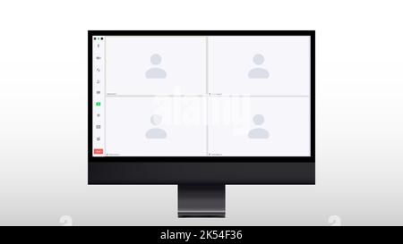 Videocall-Schnittstelle, Bildschirmsymbole für Videoanruf und UI-Vorlage, Vektor-Overlay. Videokonferenz oder Videocall Online-Chat-Mockup für Mobiltelefon oder Stock Vektor