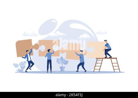 Geschäftskonzept. Menschen verbinden Puzzle-Elemente. Symbol für Teamarbeit, Zusammenarbeit, Partnerschaft Vektor. Flaches Design moderne Illustration Stock Vektor