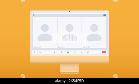 Benutzeroberfläche für Videokonferenzen, drei Benutzer. Overlay des Fensters „Videokonferenz-Anrufe“ auf dem Desktop, Elemente der Benutzeroberfläche des Videochats, Webinar, Online-Meeting Stock Vektor