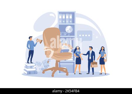 Recruitment Recruitment Agentur Arbeitssuchende Bewerber und Bürostuhl offene Vakanz. Flaches Design moderne Illustration Stock Vektor