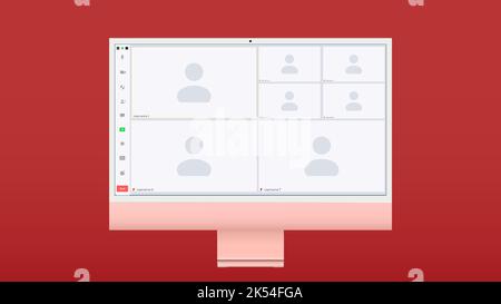 Videocall-Konferenz-Benutzeroberflächenvorlage für Video-Chat-Benutzerfenster Modell für Online-Business-Webinar, Lernkonferenz mit Mikrofon Stock Vektor