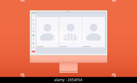 Benutzeroberfläche für Videokonferenzen, drei Benutzer. Overlay-Fenster für Videokonferenzanrufe, Elemente der Benutzeroberfläche für Videochats, Webinar, Online-Meeting. Vektor Stock Vektor
