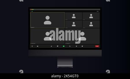 Benutzeroberfläche der Videokonferenz. Schnittstellenvorlage für Videoanruf. Anwendung für soziale Kommunikation. Überlagerung des Fensters „Videokonferenzen“. Sieben Stock Vektor