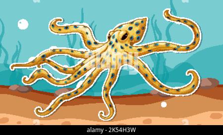 Thumbnail-Design mit blau beringten Oktopus Illustration Stock Vektor
