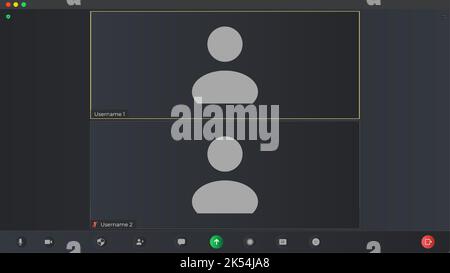 Vorlage für die Schnittstelle für Online-Videoanruf mit Benutzersymbol. Anwendung für Anrufe. Kommunikationsfenster für App und Desktop. Abbildung von Videoanrufen. Modell Stock Vektor