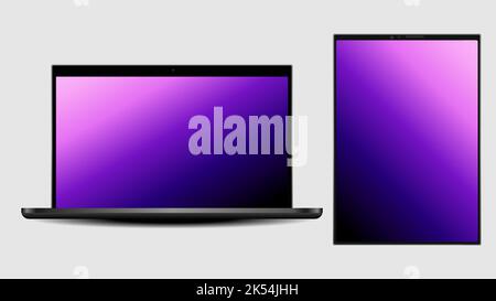 Realistischer Computermonitor mit leerem Bildschirm. Bildschirm Computermonitor und Laptop. Bildschirm mit schwarzem Bildschirm. Perspektivische Anzeige mit Schwarz leer Stock Vektor