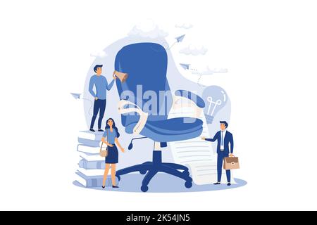 Personalagentur Arbeitssuchende Bewerber und Bürostuhl offene Stelle flaches Design moderne Illustration Stock Vektor