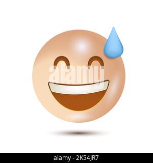 Puh Emoji, grinsend Gesicht mit Schweiß, Erleichterung Emoji. Vektorgrafik. Emoji. 3D Emoticon für Web. Für Emoticon Zeichen Design-Sammlung. Für ui Stock Vektor