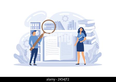 Konzept der Cloud-Bibliothek. Frau liest E-Books auf einem Laptop mithilfe von Cloud-Technologien. Online-Bildung und E-Learning. Stock Vektor