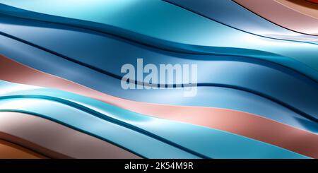 Metallisch blau gefärbte Wellenmuster geometrische Form Objekt 3D Darstellung rendern Stockfoto