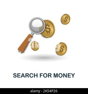 Symbol „nach Geld suchen“. 3D Illustration aus der Sammlung Finanzmanagement. Kreative Suche nach Geld 3D Symbol für Web-Design, Vorlagen, Infografiken Stock Vektor