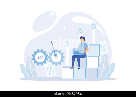 Abbildung des Maßnahmenplans. Geschäftsfrau mit Notizbuch Stock Vektor