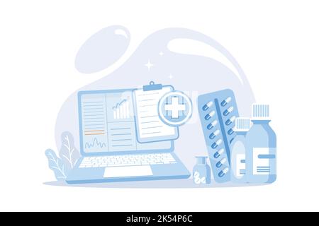 Online-medizinische Dienste, Schutz Medizin. Krankenversicherung, Gesundheitsprogramm, Schild mit Kreuz, Krankenhausdienste, Vorsorgeprüfung, Krank Stock Vektor