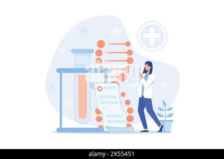 Labordiagnostik. Medizinische Werkzeuge. Farbige Vektorgrafik in flacher Ausführung für die Anzeige in klinischen Diagnosezentren oder Labors. Stock Vektor