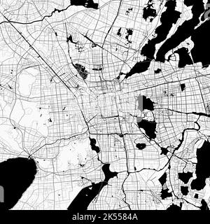 Stadtplan von Suzhou. Urbanes Schwarz-Weiß-Poster. Straßenkarte mit Ansicht der Metropolregion. Stock Vektor
