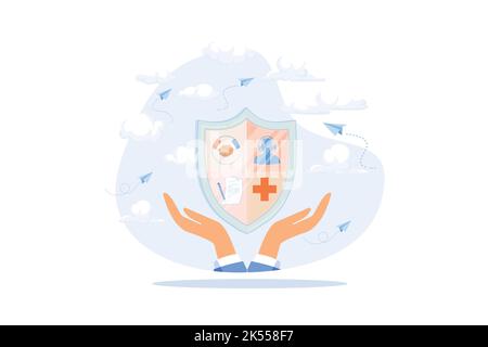 Ausgezeichnete Kundenbetreuung, zuverlässige Versicherungsunterstützung, sozialer Asst-Service. Flache moderne Design-Illustration Stock Vektor