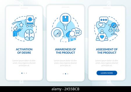 Sensorische Auswirkungen auf das Kundenverhalten Blue Onboarding Mobile App Screen Stock Vektor