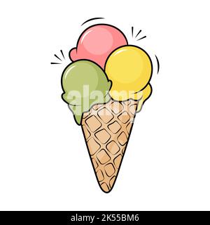 Eiskugeln in einem Waffelbecher, Vektorgrafik. Stock Vektor