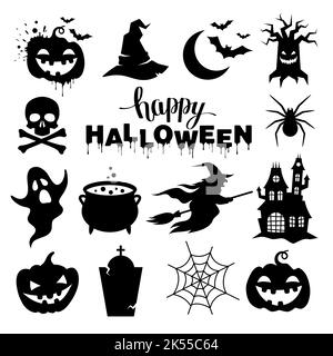 Set von Halloween Silhouetten auf weißem Hintergrund. Vektorgrafik. Stock Vektor