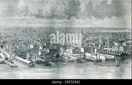 Manhattan, New York City im späten 19. Jahrhundert, städtische Straßen und Gebäude während des Gilded Age. Stockfoto