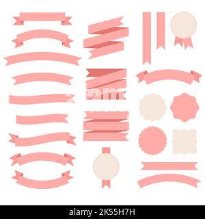 Vector Sammlung von rosa Bändern und Sticker. Stock Vektor