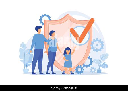 Sozialleistungen, staatliche Zulagen, Rentenversicherung, glückliche behinderte Person, alt, Älteres Paar, unterzeichnen Vereinbarung flaches Design moderne illustraa Stock Vektor