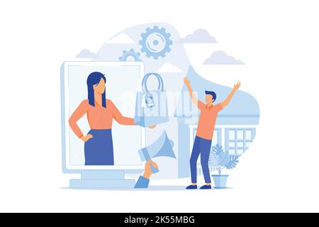 Außenwerbung aus Heimmedien, Outdoor-Retail-Banner, kreatives Werbedesign, Stadt-Plakatwand-Layout, Marketing-Kampagne flaches Design-Modder Stock Vektor