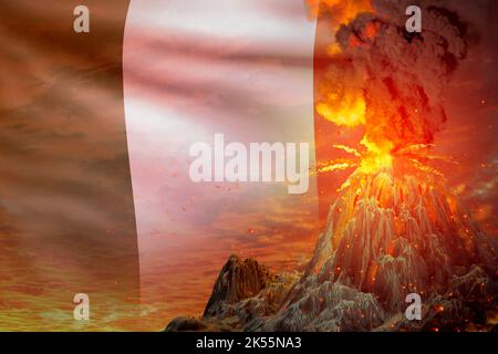 Großer Vulkanausbruch in der Nacht mit Explosion auf Irland Flagge Hintergrund, leiden unter Katastrophe und vulkanisches Erdbeben konzeptionelle 3D Illustration von na Stockfoto